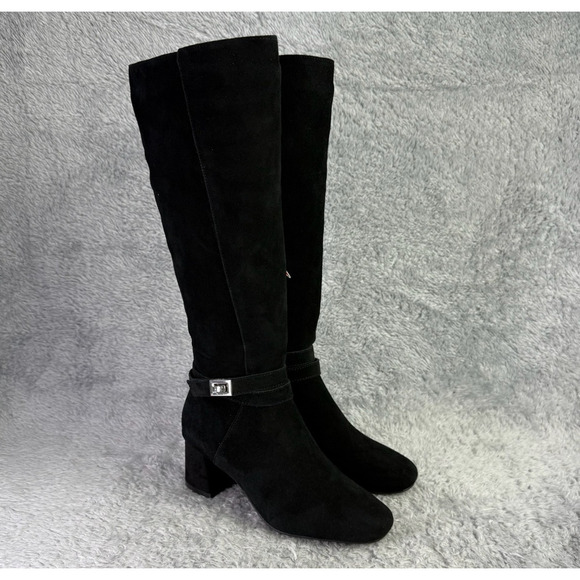 Blondo Ashley Tall Boots Womens 6 Black Suede Waterproof Knee-High Heeled - Picture 4 of 14